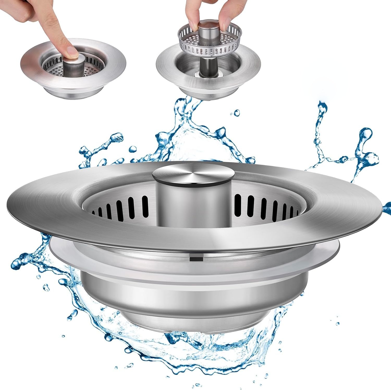 Pop Up Kitchen Sink Drain Strainer with Stainless Steel Basket Filter
