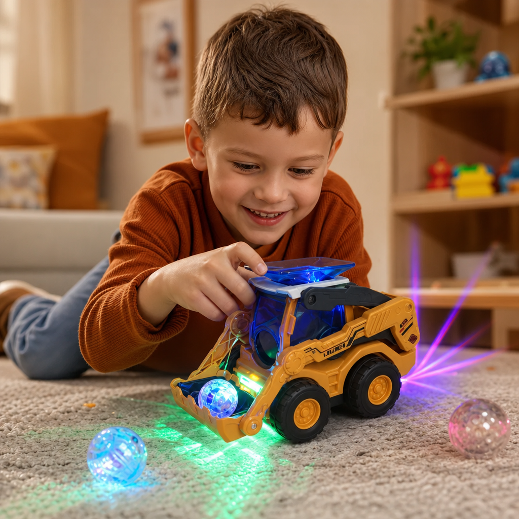Light Up Bulldozer with Ball Launcher and Rolling Wheels for Kids