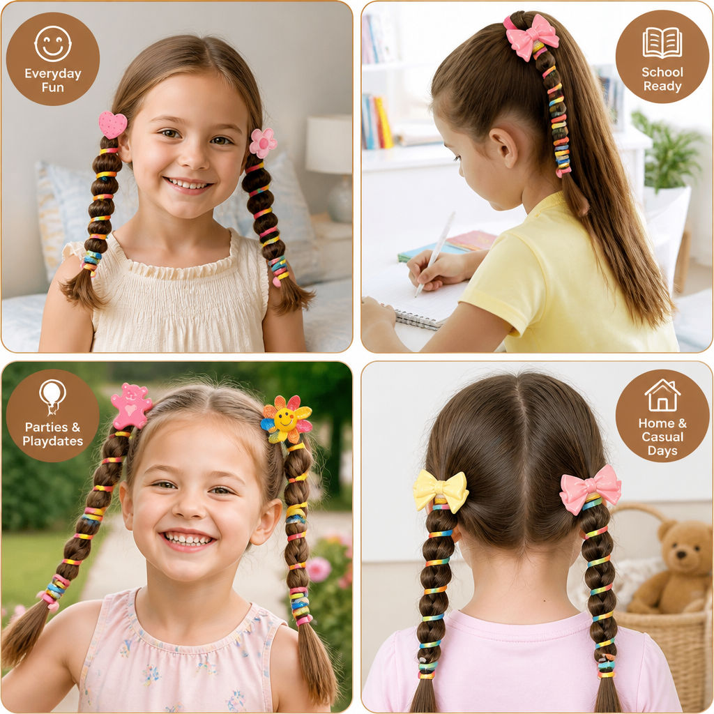 Spiral Hair Ties for Kids with Printed Character Designs and Grip Hold