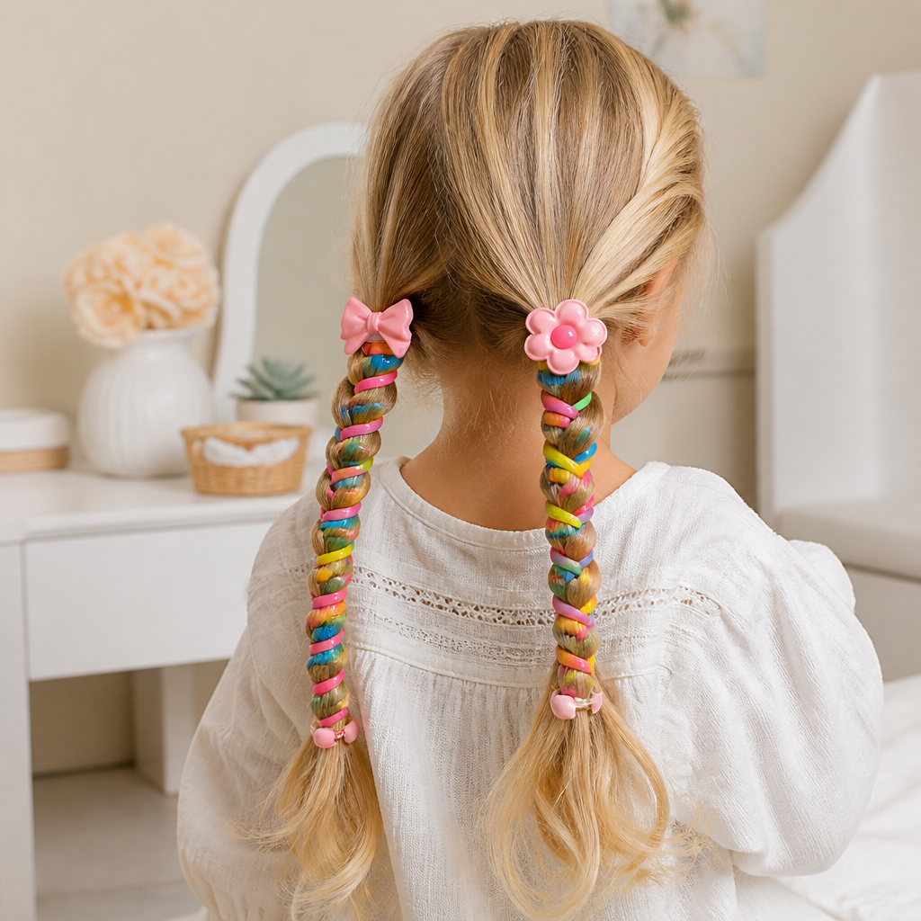 Spiral Hair Ties for Kids with Printed Character Designs and Grip Hold