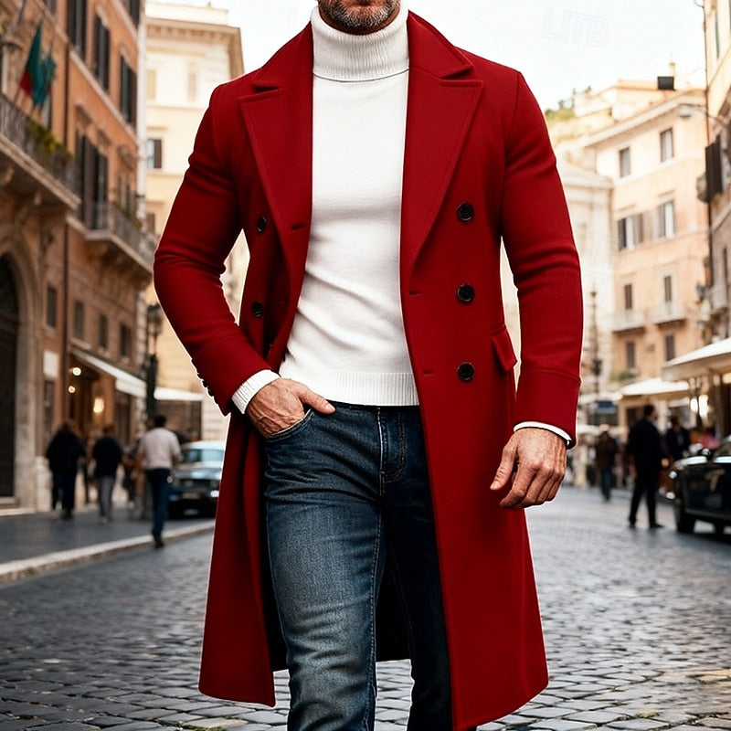 Double Breasted Overcoat with Front Pockets and Tailored Fit