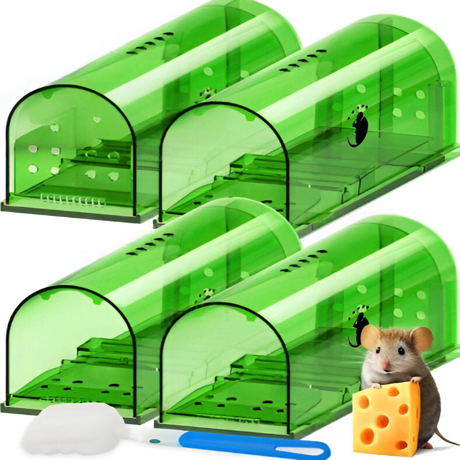 Live Mouse Trap with Clear Viewing Body and No-Touch Release, 4-Pack