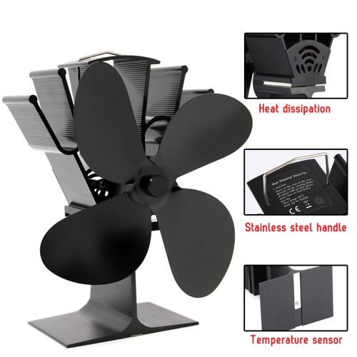 Wood Stove Fan with Thermoelectric Heat Generator and Auto Activation, 4-Blade Circulation