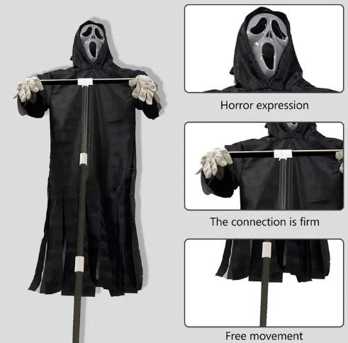 Wind-Activated Scarecrow with Screaming Ghost Mask and Skeletal Hands for Halloween Yard Display