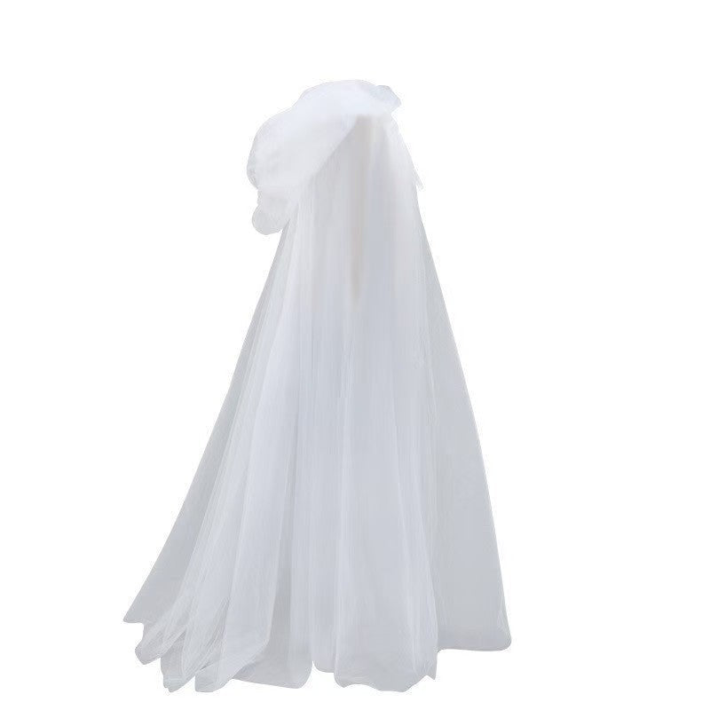 Mesh Tulle Hooded Cloak with Double Layer Hood and Neck Ties for Costumes All Vera Mart