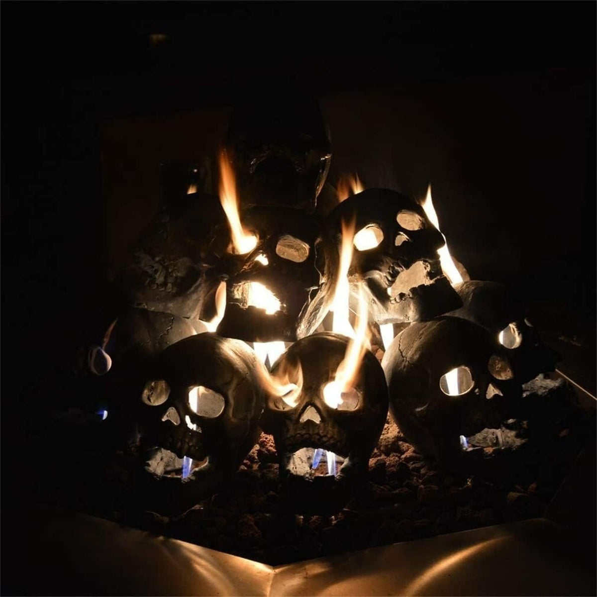 Ceramic Skull Fire Pit Log with Hollow Eye Openings for Halloween Displays