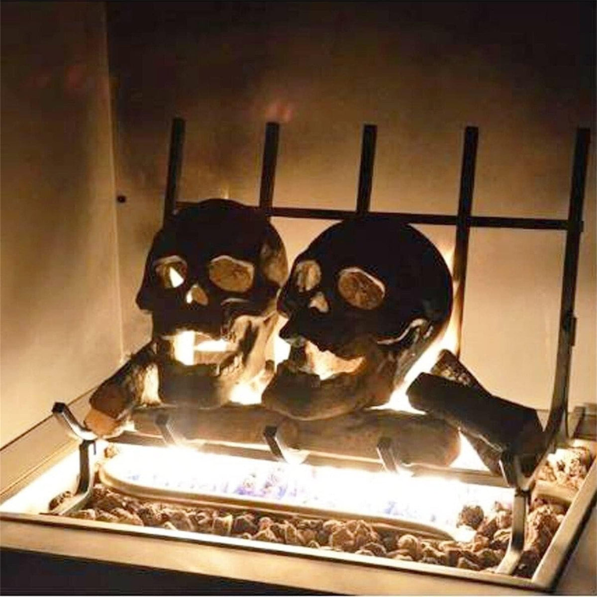 Ceramic Skull Fire Pit Log with Hollow Eye Openings for Halloween Displays