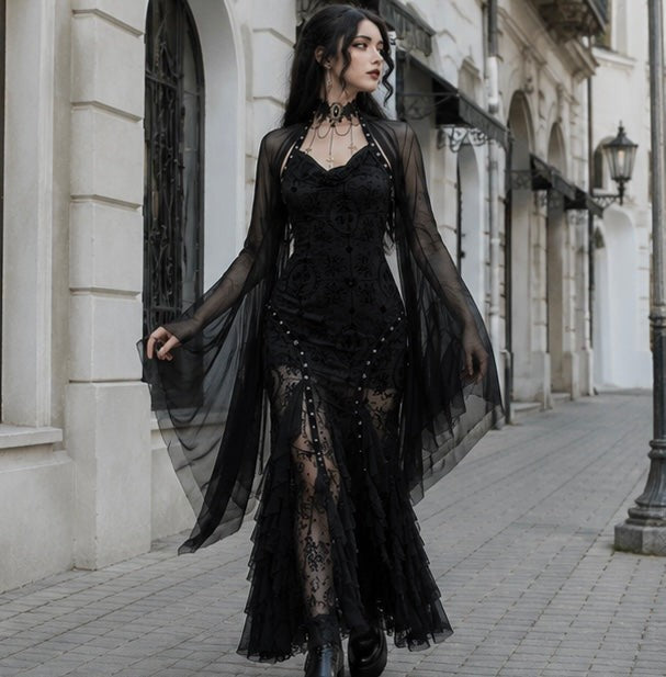 Black Mesh Crop Top with Bat Sleeves for Gothic Costume Layering All Vera Mart