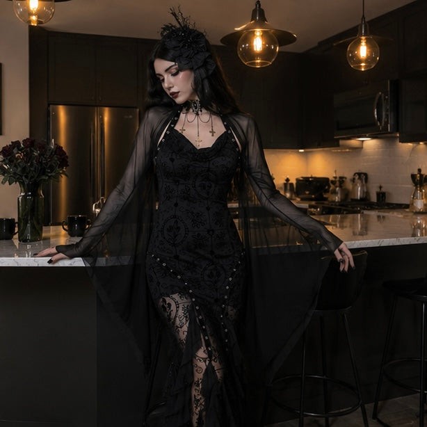 Black Mesh Crop Top with Bat Sleeves for Gothic Costume Layering All Vera Mart