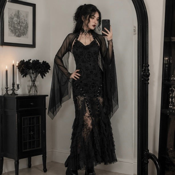 Black Mesh Crop Top with Bat Sleeves for Gothic Costume Layering All Vera Mart