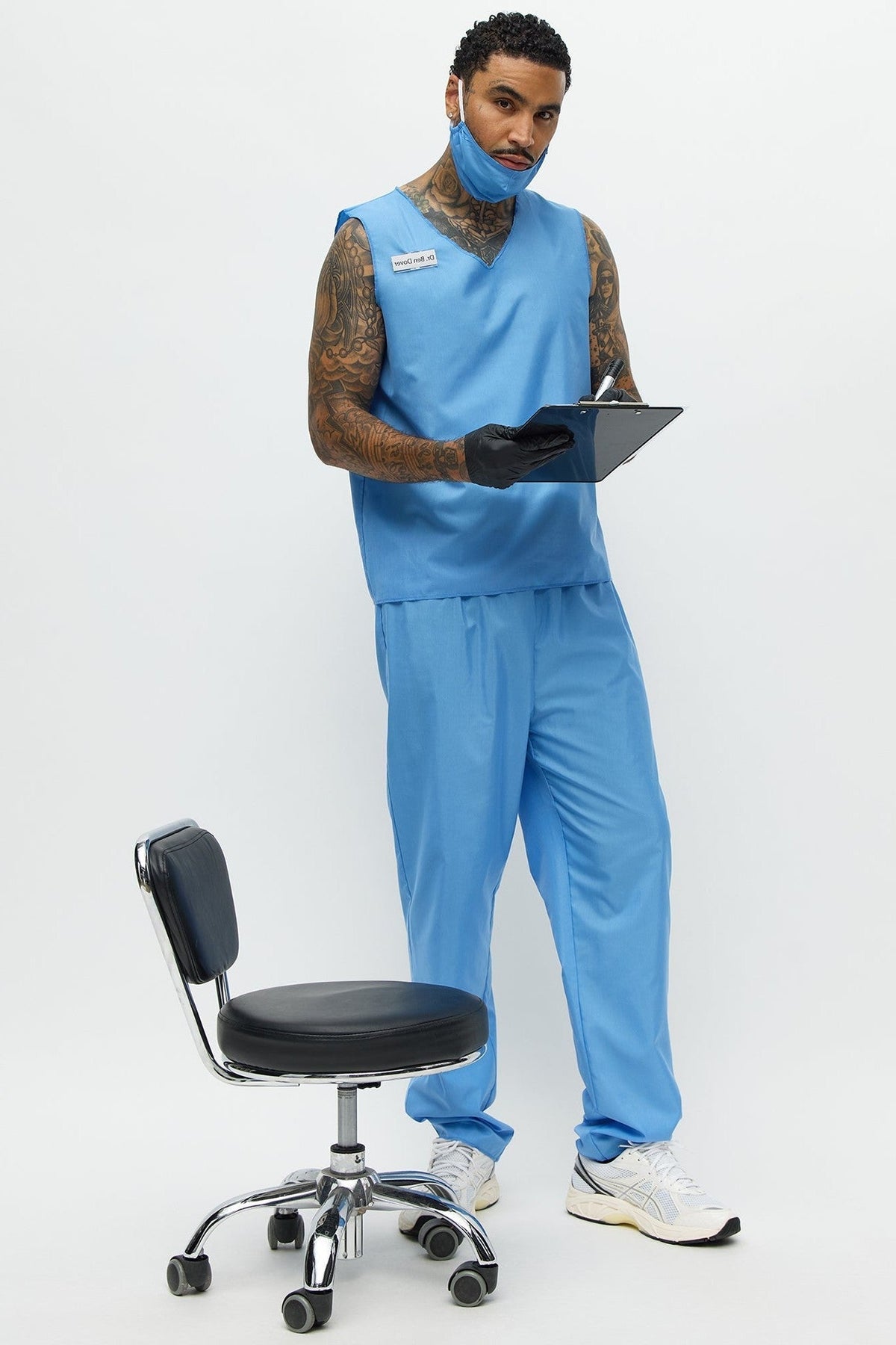 Blue Medical Costume Uniform with V Neck Top and Pants for Men