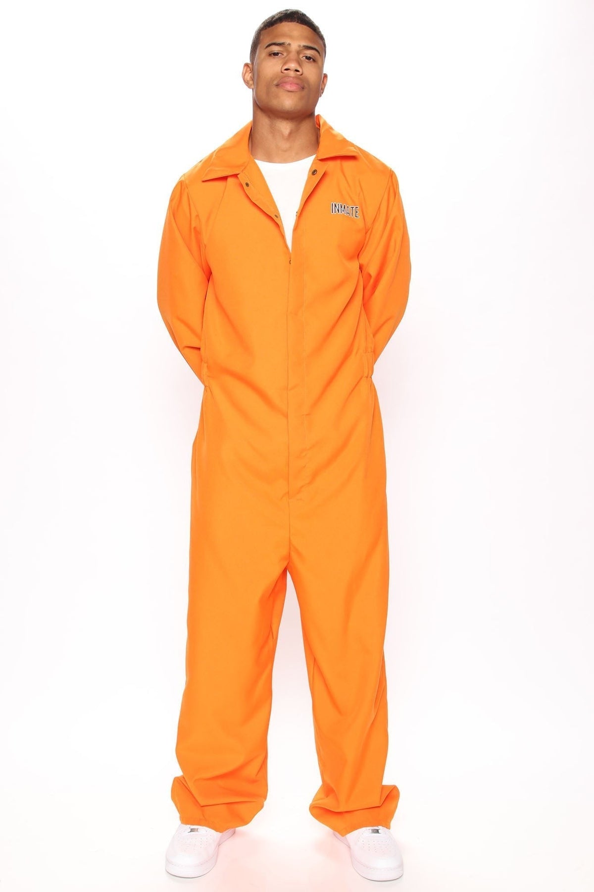 Prisoner Jumpsuit Costume with Chest Text and Front Closure