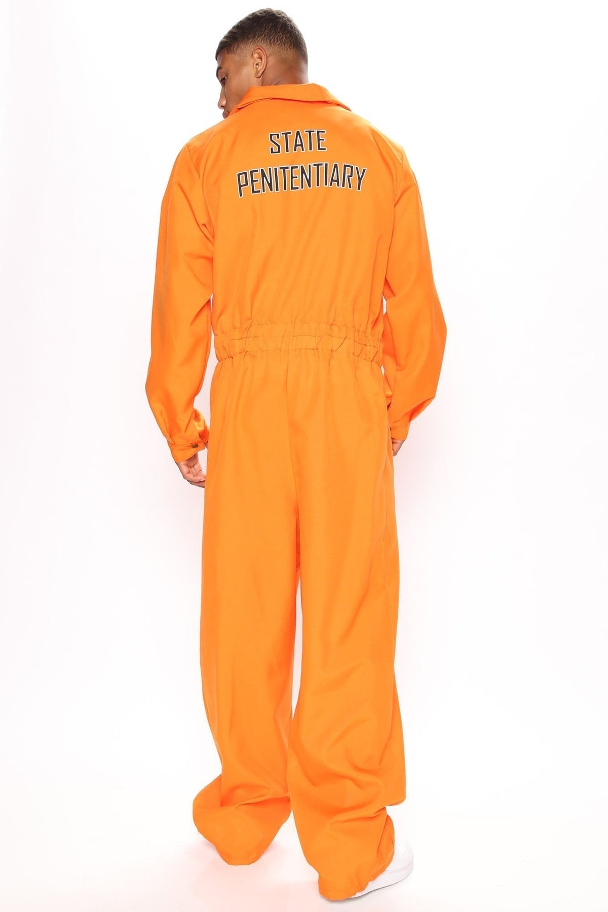 Prisoner Jumpsuit Costume with Chest Text and Front Closure
