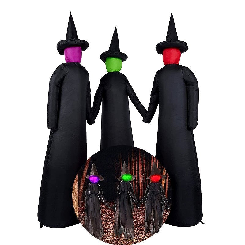Halloween Witch Yard Decoration Set with Sound Activated Audio and Flashing Head Lights