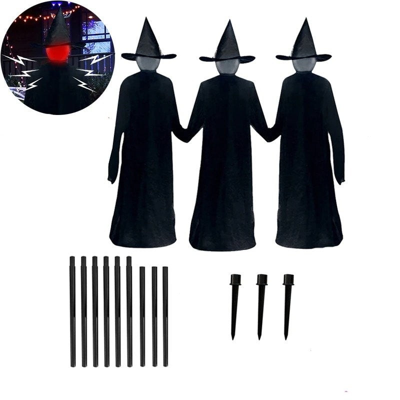 Halloween Witch Yard Decoration Set with Sound Activated Audio and Flashing Head Lights