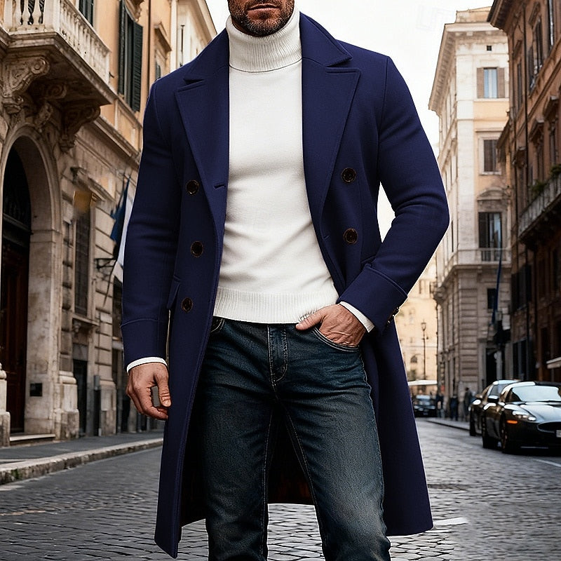Double Breasted Overcoat with Front Pockets and Tailored Fit