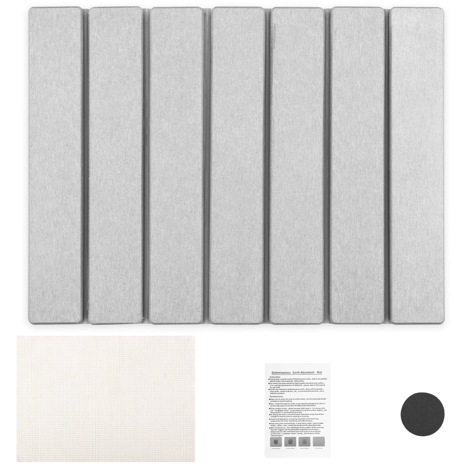Absorbent Diatomite Stone Dish Drying Mat with Nonslip Rubber Base and Foldable Design