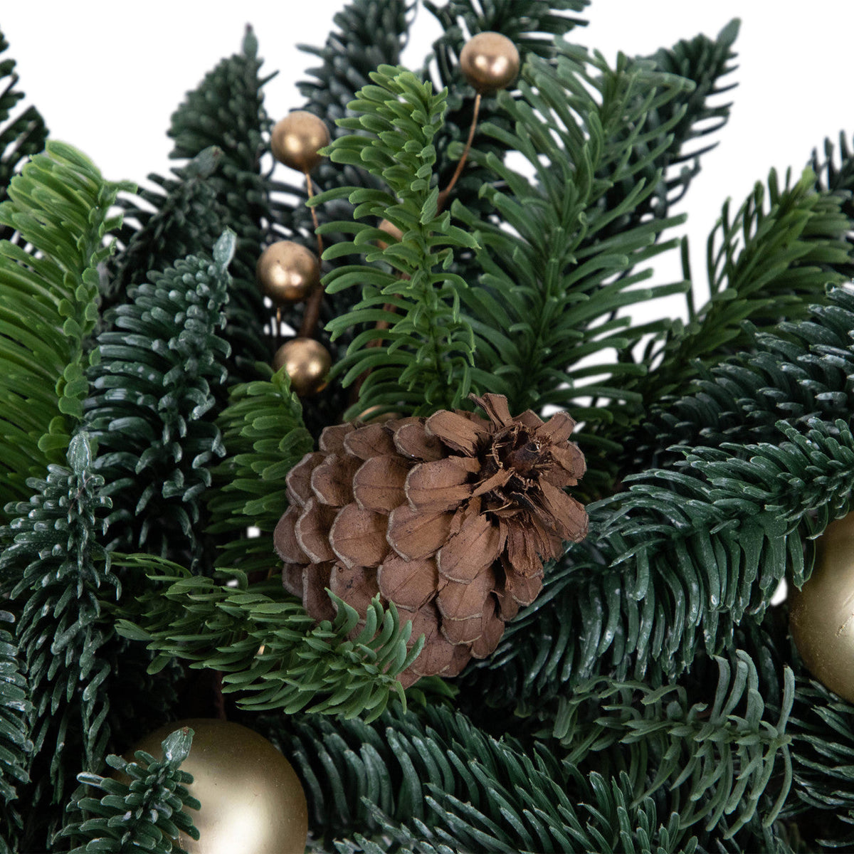 Christmas Wreath with Shatterproof Gold Ornaments and Real Pine Cones, 22 Inch