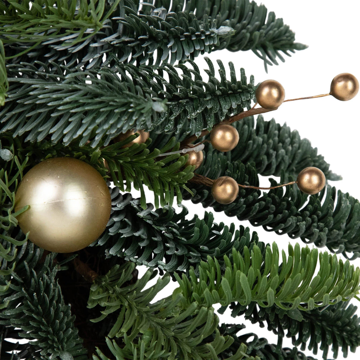 Christmas Wreath with Shatterproof Gold Ornaments and Real Pine Cones, 22 Inch
