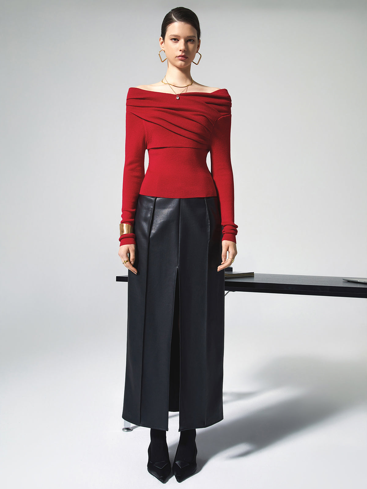 Knit Top with Polyester Acrylic Blend and Long Sleeves for Layering
