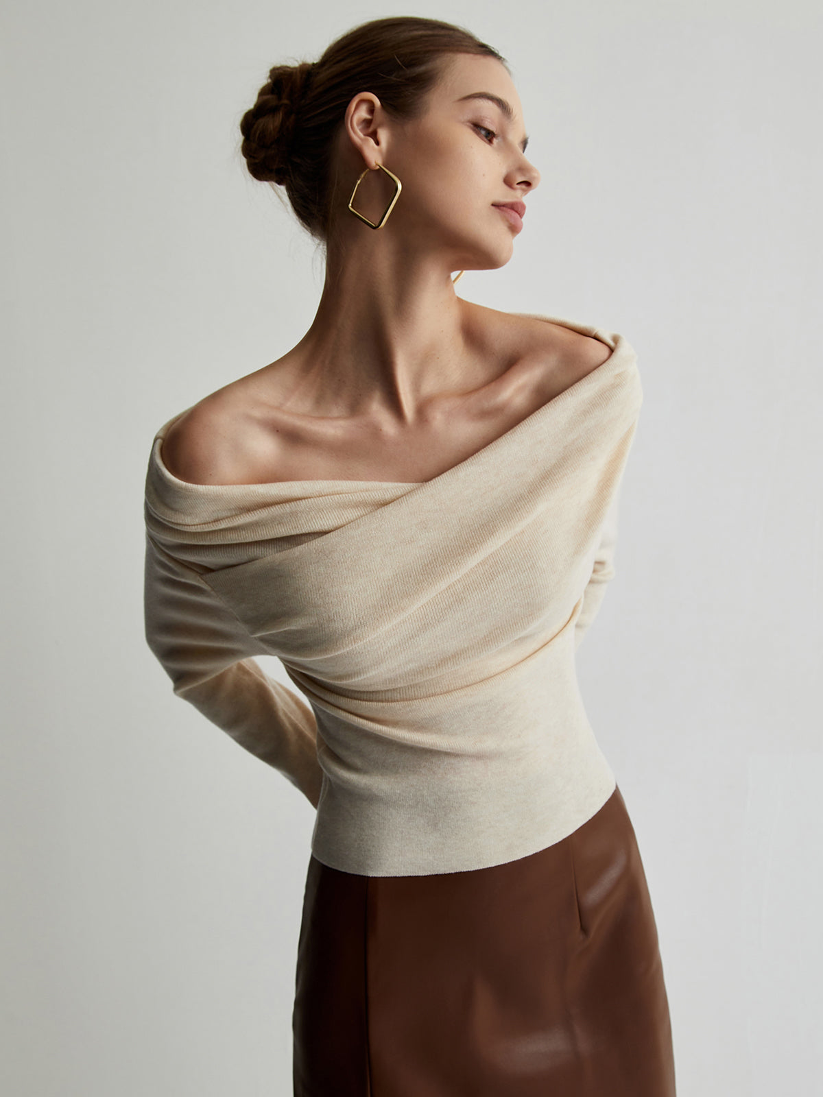 Knit Top with Polyester Acrylic Blend and Long Sleeves for Layering