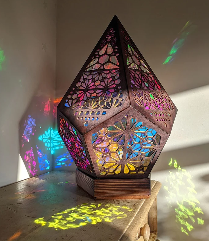 Projection Floor Lamp with Wooden Frame and USB Power, Colorful Ambient Light