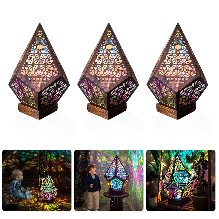 Projection Floor Lamp with Wooden Frame and USB Power, Colorful Ambient Light