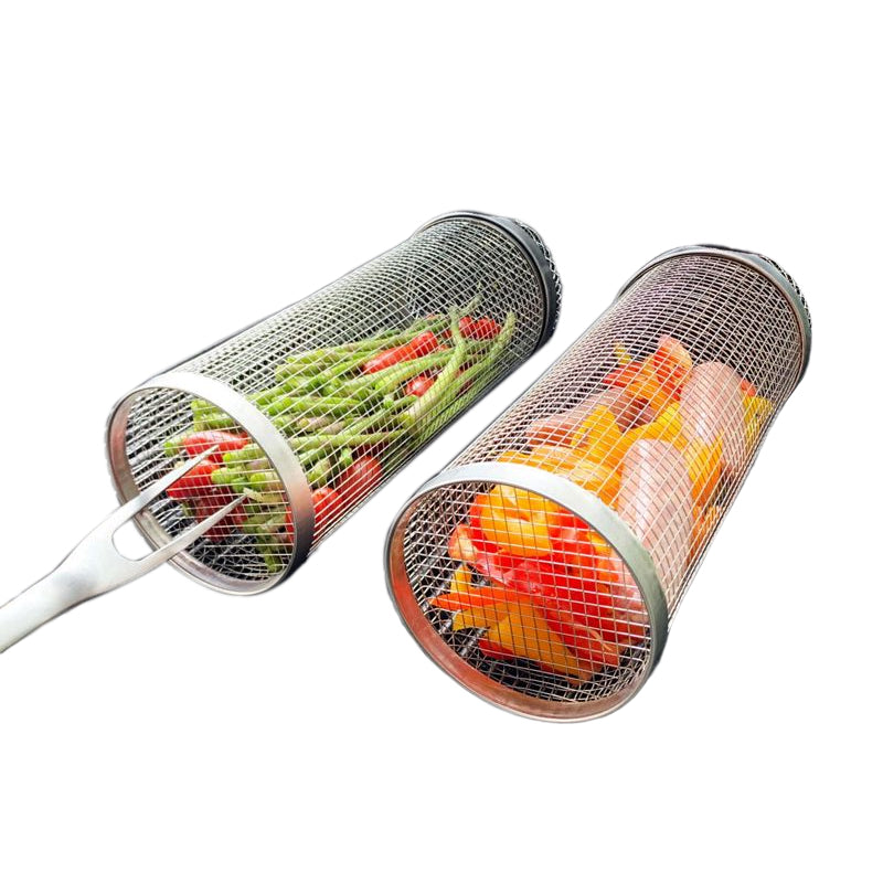 Rotating Grill Basket with Hinged Door and 360 Degree Spin for Gas and Charcoal Grills