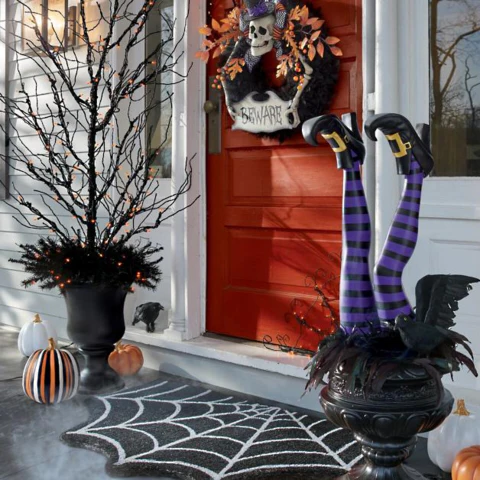 Witch Leg Yard Stakes with Striped Pattern and Curled Toe Boots, Set of 2 All Vera Mart