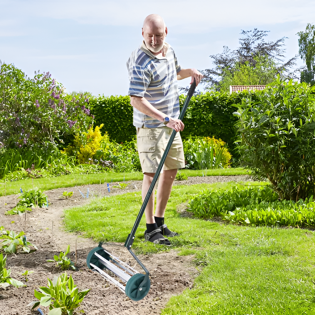 Lawn Spike Aerator with 32 Steel Spikes and 18 Inch Roller