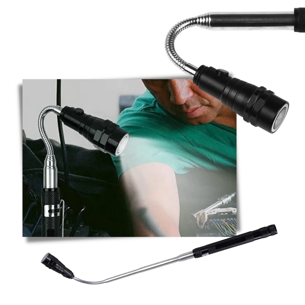 Telescopic Magnetic Flashlight with Flexible Gooseneck and LED Light, 22.2 Inch Extended Length