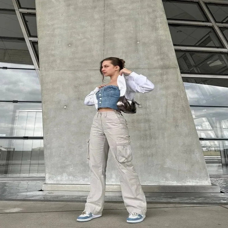 Cargo Pants with Multiple Pockets and Adjustable Waist Belt, Loose Fit Cotton Blend