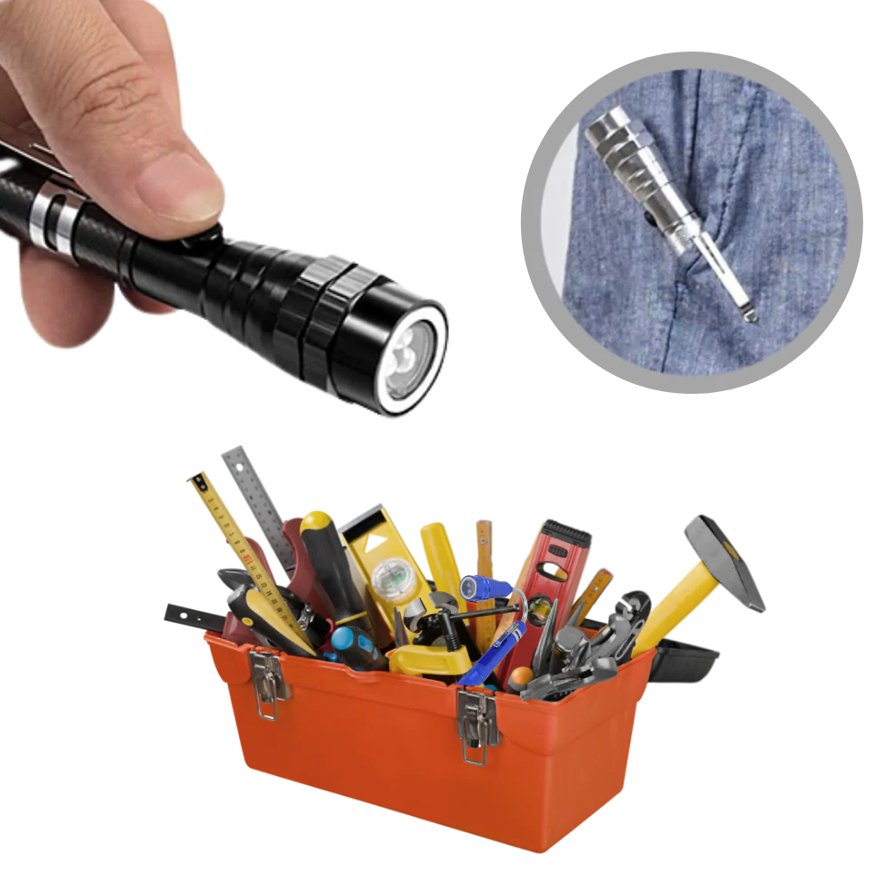 Telescopic Magnetic Flashlight with Flexible Gooseneck and LED Light, 22.2 Inch Extended Length