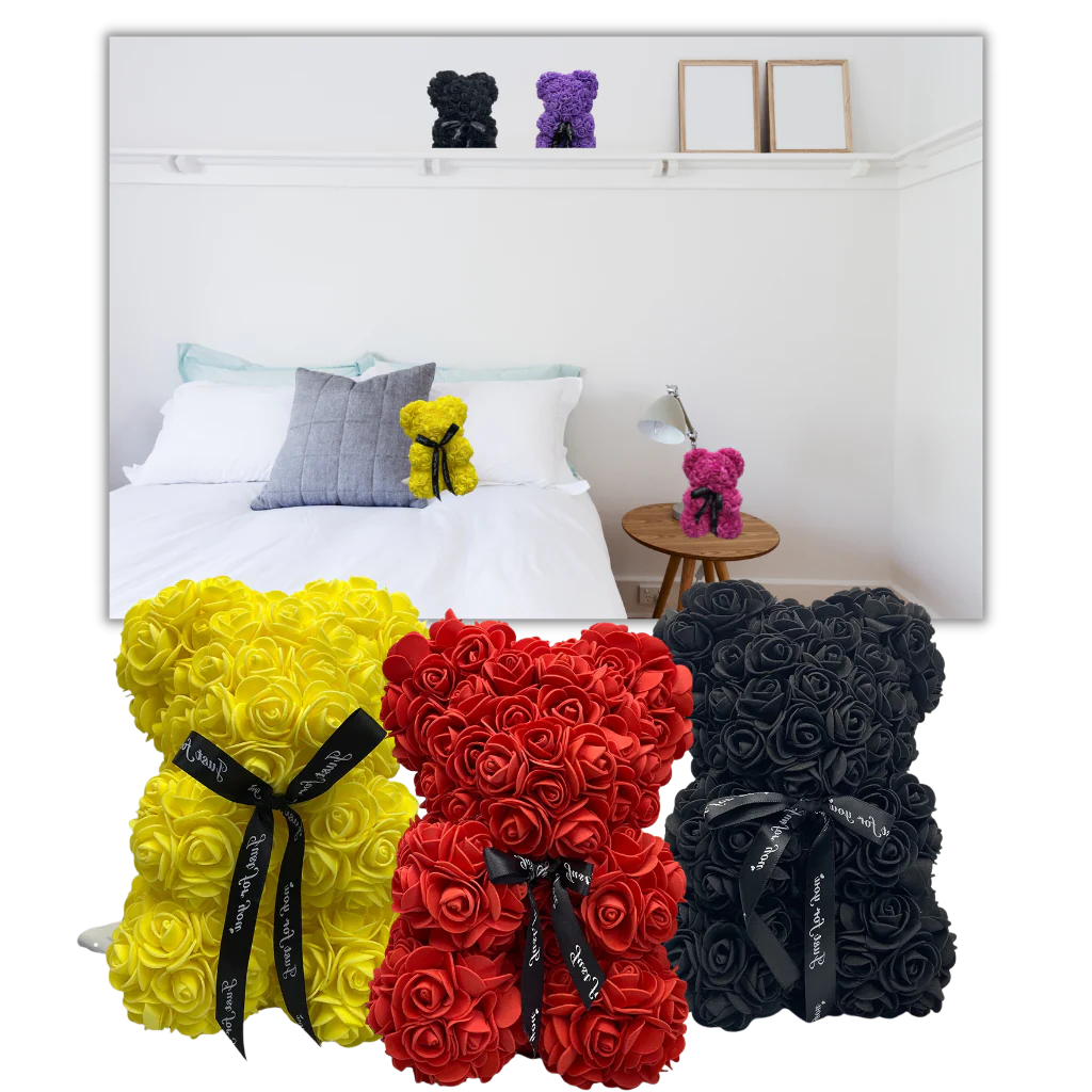 Foam Rose Teddy Bear with Ribbon Accent, 9.8 Inches Tall