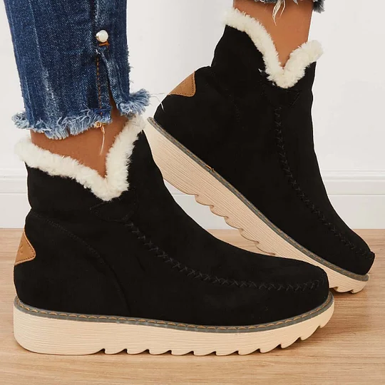 Insulated Ankle Boots with Slip-On Elastic Lace and Textured Grip Sole