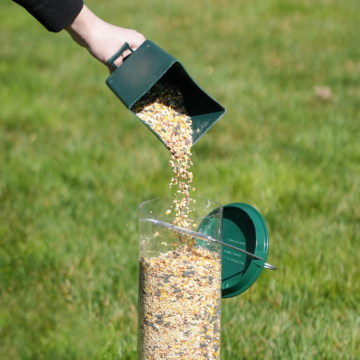 Rotating Perch Bird Feeder with Weight-Activated Spinning and Four Feeding Ports