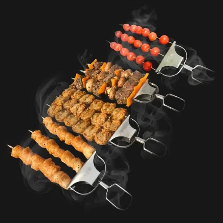 Multi-Prong Grill Skewer with Release Button and Even Heat Distribution