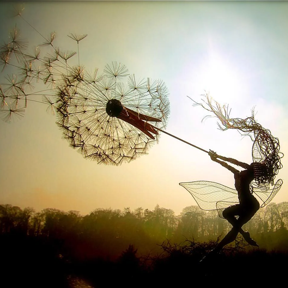 Metal Fairy Garden Stake with Dandelion Design and Adjustable Height Placement