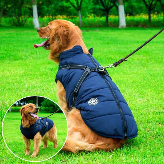 Insulated Dog Jacket with Sherpa Fleece Lining and Built-in Harness, Reflective Stripes