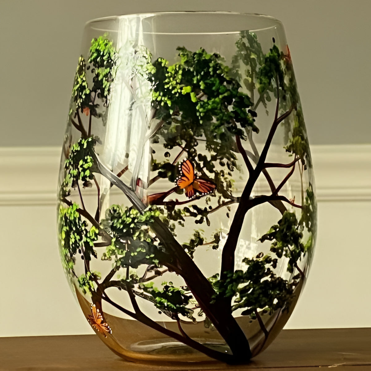 Hand Painted Wine Glasses with Four Seasons Tree Design, 12oz Dishwasher Safe