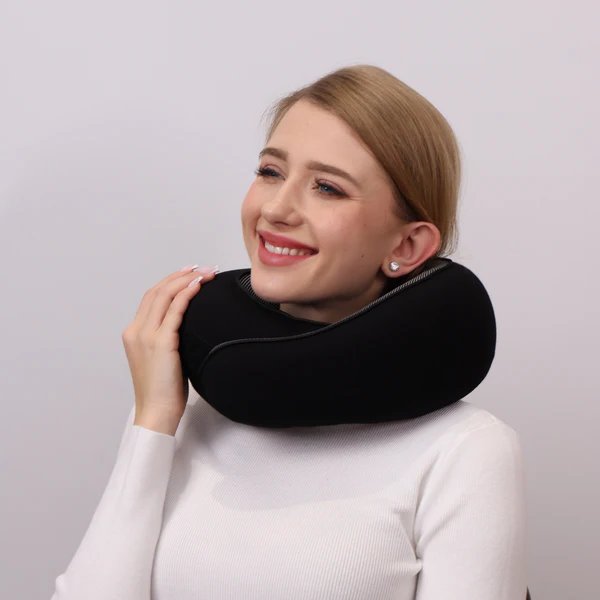 Neck Support Pillow with Snap Closure and Sleep Mask, Travel Kit