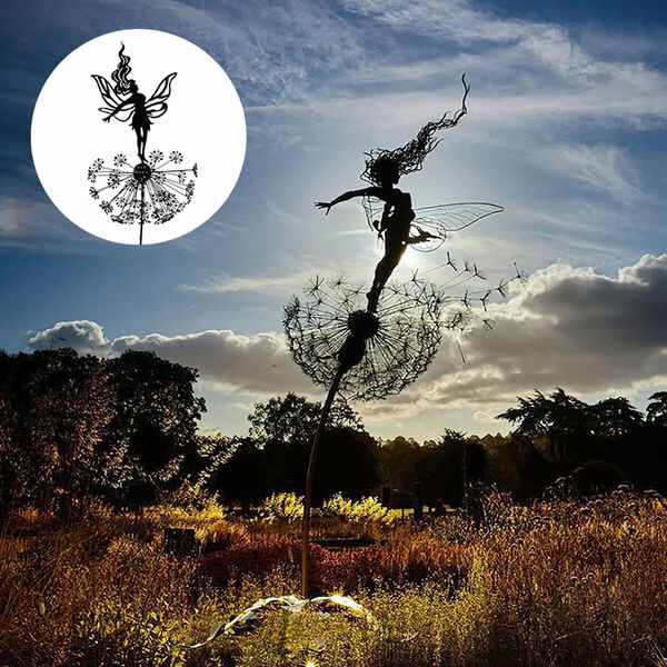 Metal Fairy Garden Sculpture with Dandelion Silhouette and Anti Rust Coating