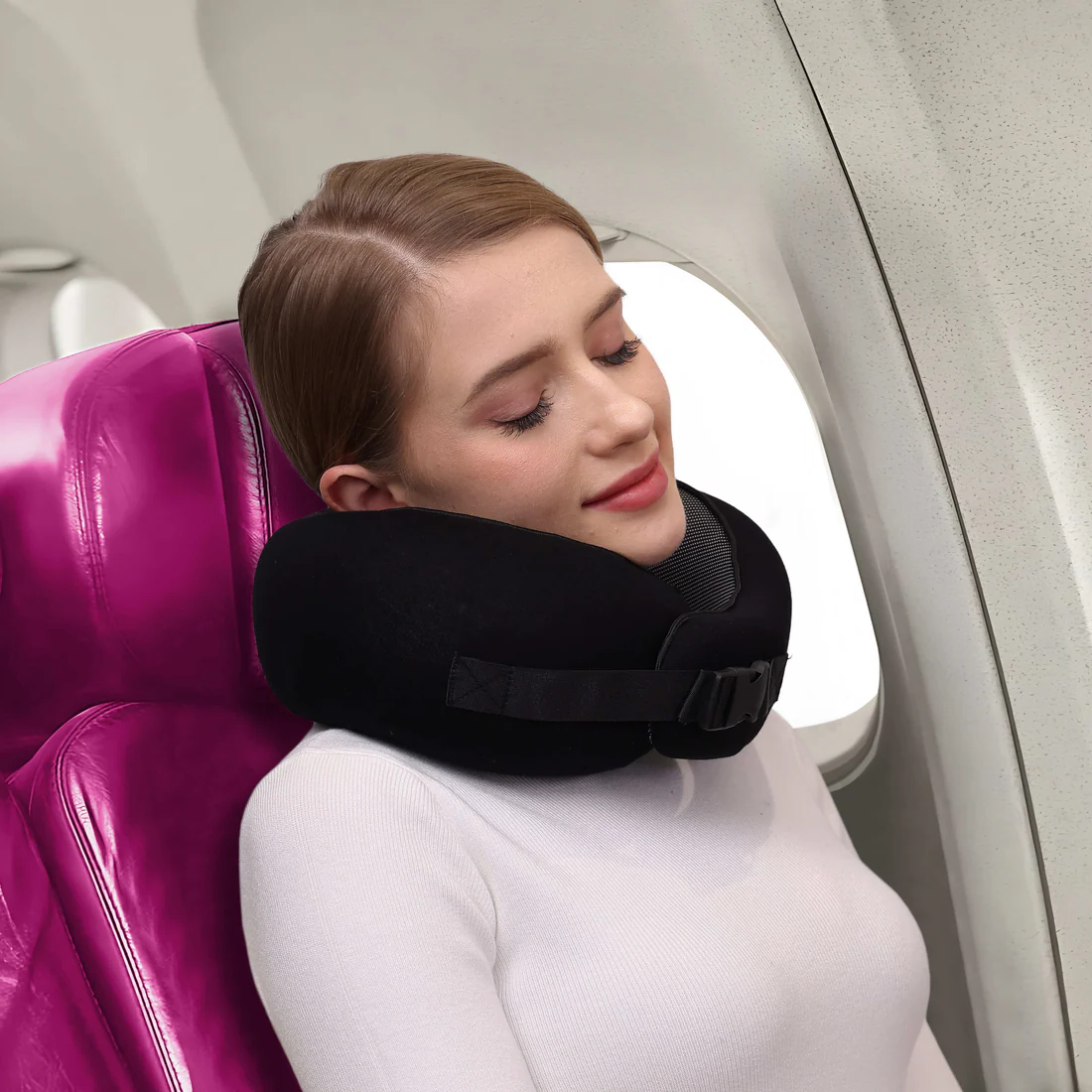 Neck Support Pillow with Snap Closure and Sleep Mask, Travel Kit