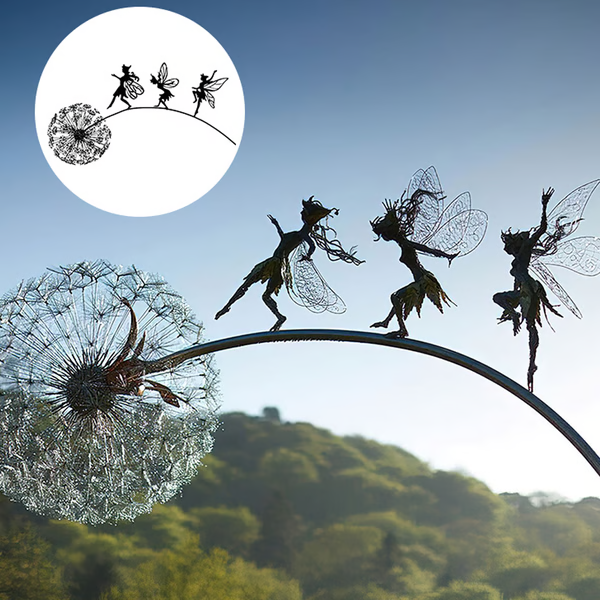 Metal Fairy Garden Sculpture with Dandelion Silhouette and Anti Rust Coating