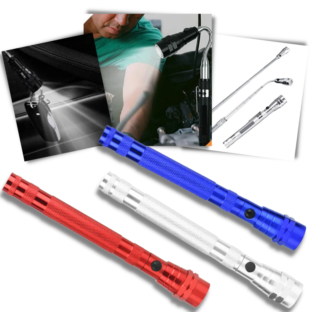 Telescopic Magnetic Flashlight with Flexible Gooseneck and LED Light, 22.2 Inch Extended Length