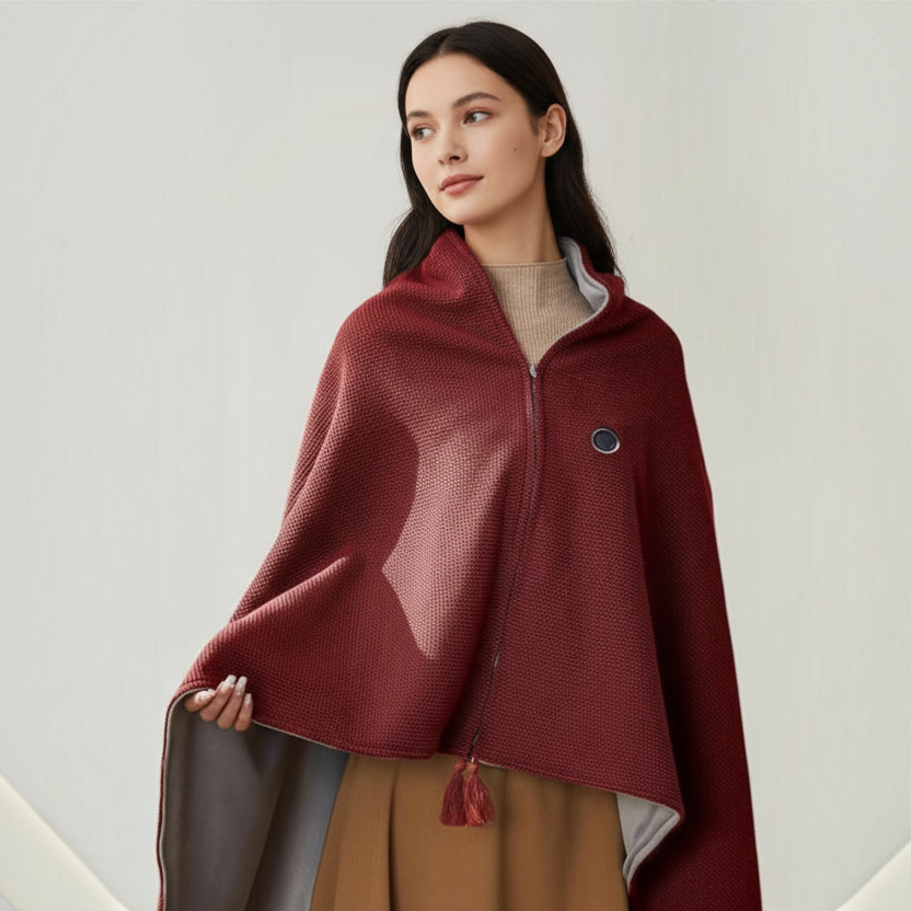 Heated Shawl Blanket with 3 Temperature Settings and Zippered Wrap Design