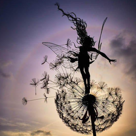 Metal Fairy Garden Stake with Dandelion Design and Adjustable Height Placement