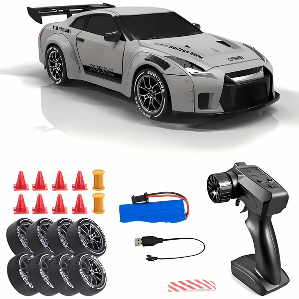 4WD Drift RC Car with Swappable Tires and LED Lights, Includes Remote Control