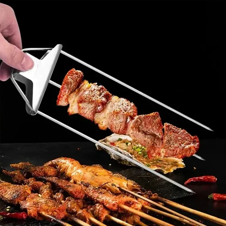 Multi-Prong Grill Skewer with Release Button and Even Heat Distribution