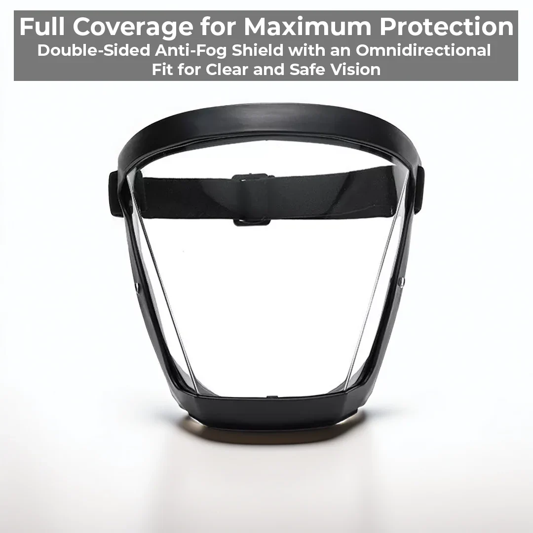Polycarbonate Face Shield with Anti-Fog Coating and Adjustable Elastic Band